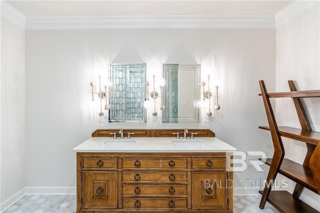 bathroom featuring vanity and ornamental molding