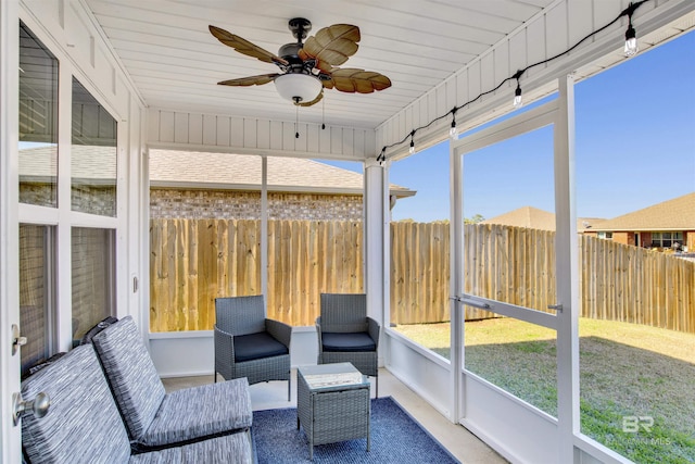 unfurnished sunroom featuring wooden ceiling