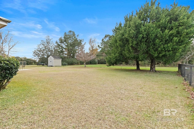 view of yard with a shed