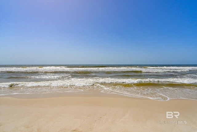 property view of water featuring a beach view