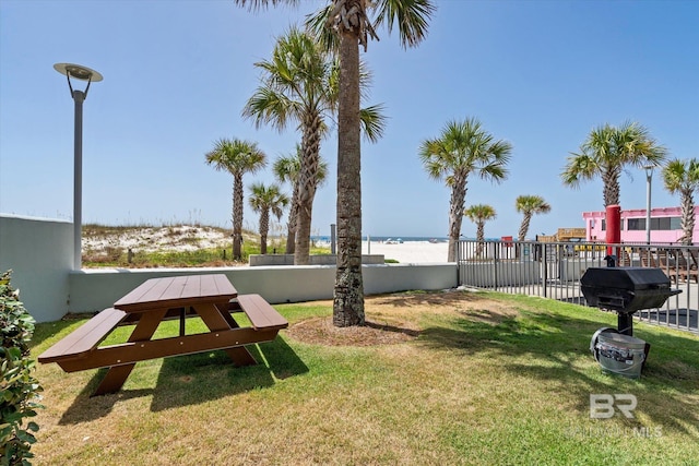 view of yard with a water view