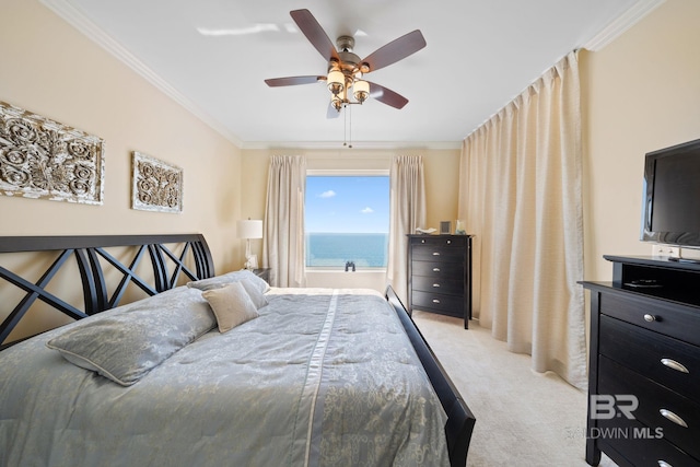13621 Perdido Key Dr Unit 1804W, Perdido Key, FL 32507 - bedroom featuring ceiling fan, ornamental molding, and light carpet