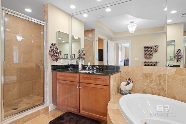 13621 Perdido Key Dr Unit 1804W, Perdido Key, FL 32507 - bathroom featuring plus walk in shower, tile patterned flooring, and vanity