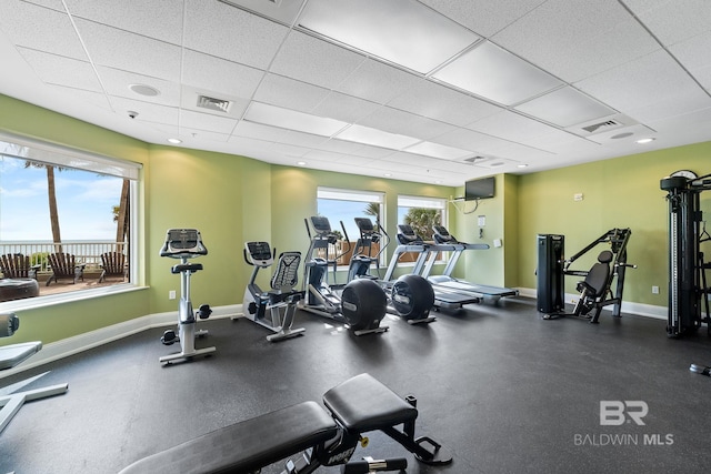 13621 Perdido Key Dr Unit 1804W, Perdido Key, FL 32507 - exercise room with a paneled ceiling and a wealth of natural light