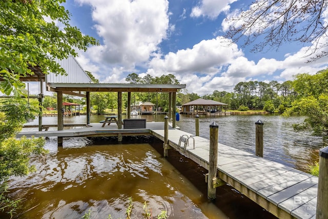 view of dock with a water view
