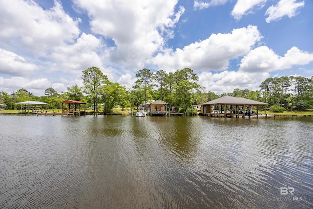view of water feature with a gazebo