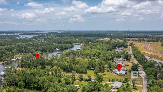 aerial view with a water view