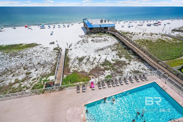 aerial view with a view of the beach and a water view