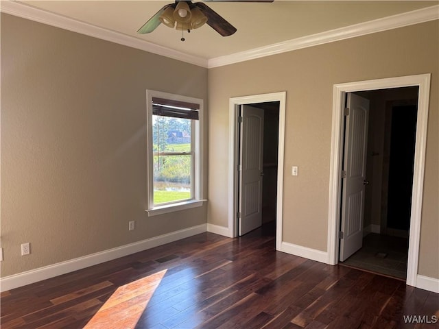 10617 Austin Loop, Vance, AL 35490 - unfurnished bedroom featuring ornamental molding, dark wood-style flooring, a ceiling fan, and ensuite bath