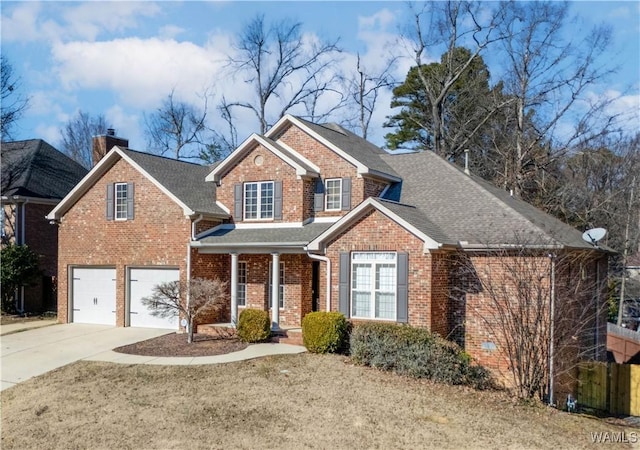 view of property with a front yard and a garage