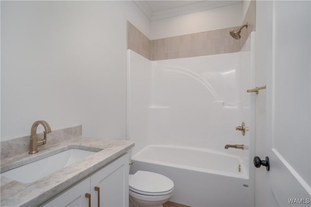 full bathroom featuring vanity,  shower combination, and toilet