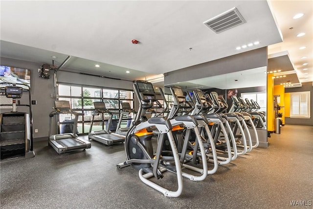 workout area with recessed lighting and visible vents