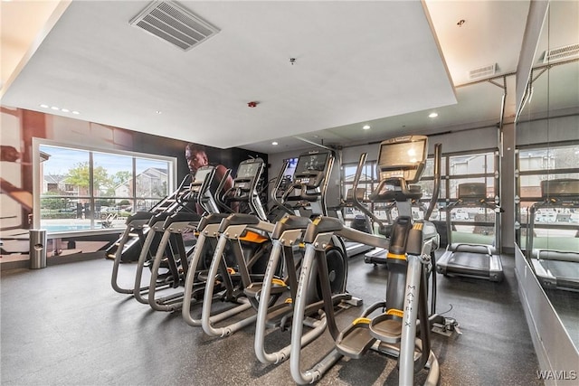 workout area with recessed lighting and visible vents