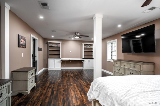 10821 Dogwood Cir, Vance, AL 35490 - bedroom featuring recessed lighting, a ceiling fan, ornamental molding, and dark wood-style floors