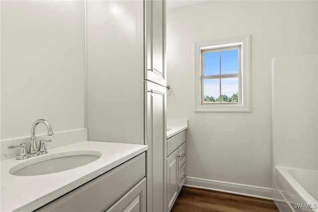 bathroom featuring vanity and hardwood / wood-style flooring