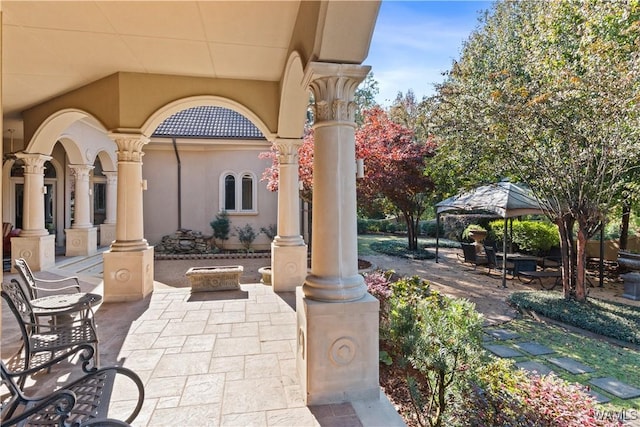 view of patio / terrace featuring a gazebo