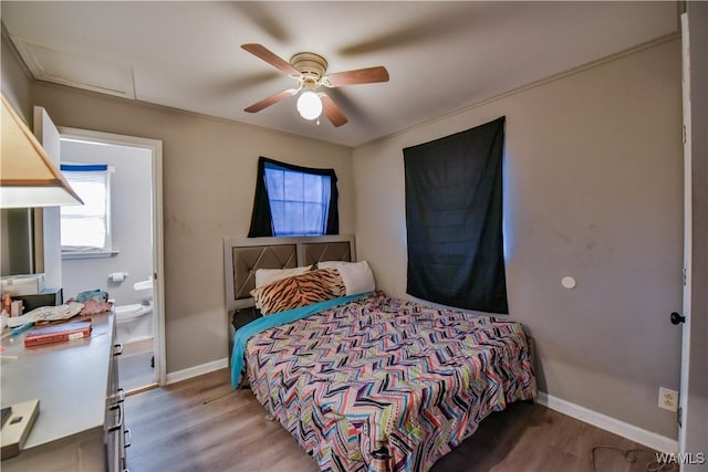 bedroom featuring ceiling fan and hardwood / wood-style flooring