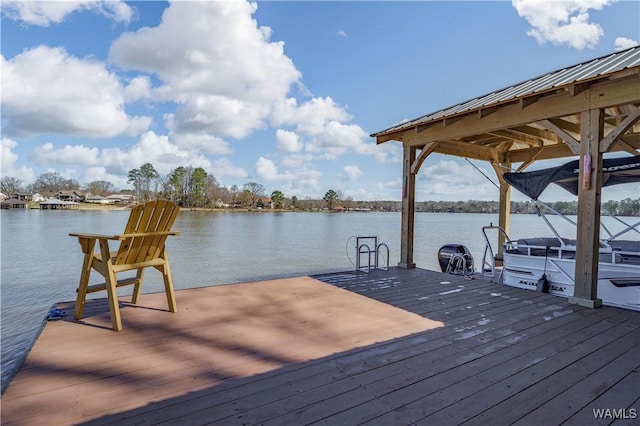 dock area with a water view