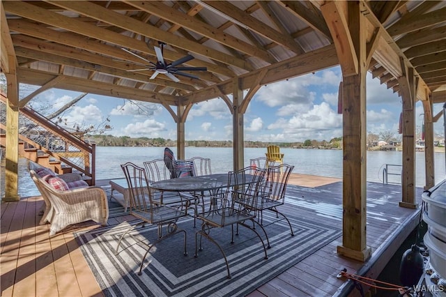 view of dock with a water view