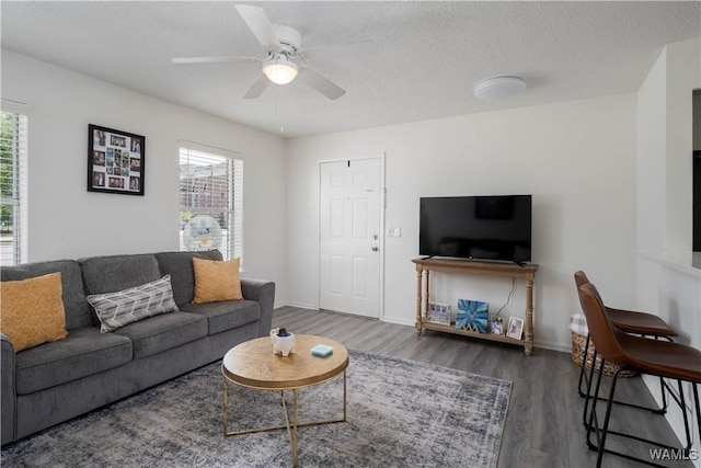 1009 12th St Unit 22, Tuscaloosa, AL 35401 - living room with wood finished floors, ceiling fan, and a textured ceiling