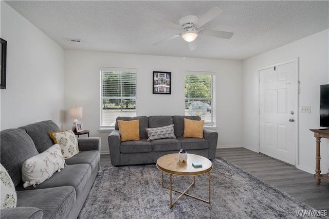 1009 12th St Unit 22, Tuscaloosa, AL 35401 - living room featuring wood finished floors, a textured ceiling, and ceiling fan