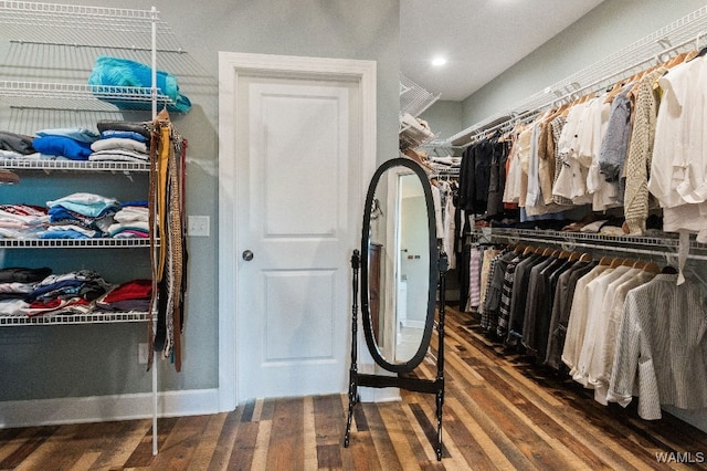 walk in closet featuring dark hardwood / wood-style flooring