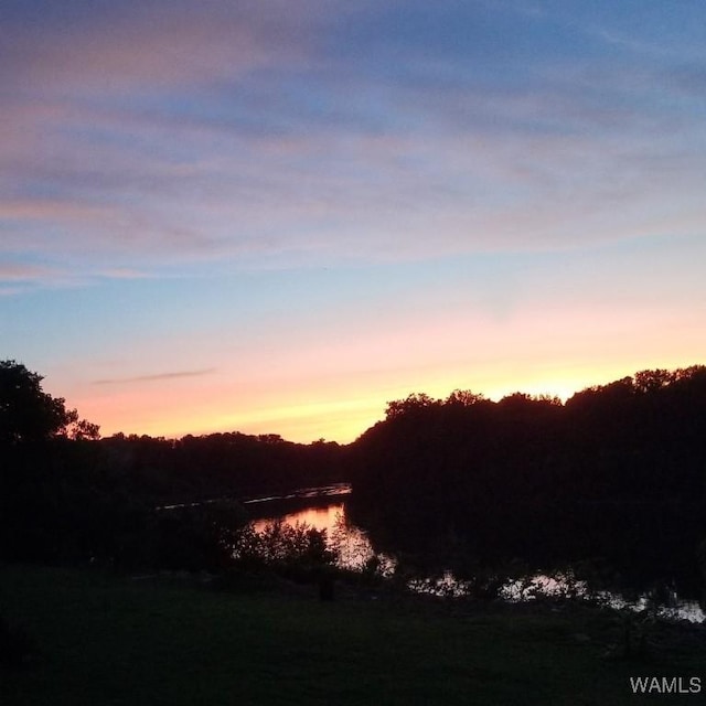 nature at dusk featuring a water view