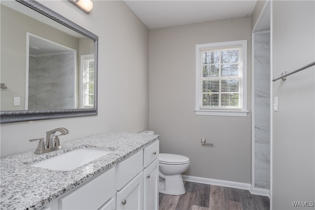 bathroom featuring vanity, toilet, and hardwood / wood-style floors