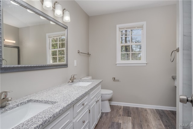 bathroom featuring hardwood / wood-style flooring, vanity, and toilet