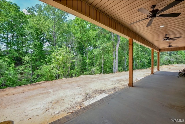 view of patio featuring ceiling fan