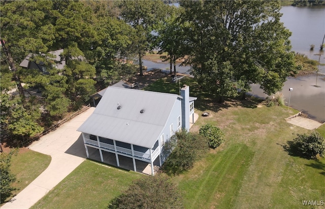 aerial view featuring a water view