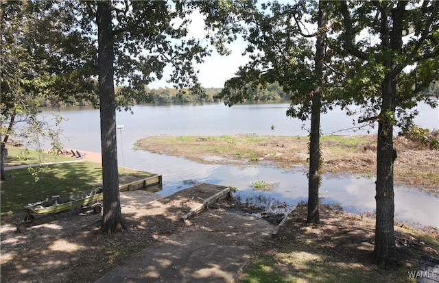 view of water feature with a boat dock