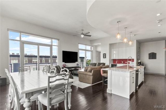 1150 8th St Unit Ph2, Tuscaloosa, AL 35401 - dining area featuring ceiling fan, dark wood finished floors, recessed lighting, and baseboards