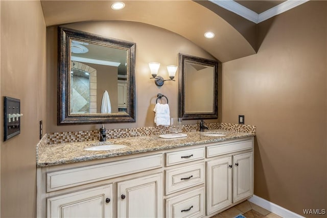 12280 Viewpoint Rd, Northport, AL 35475 - bathroom featuring recessed lighting, a sink, baseboards, and double vanity