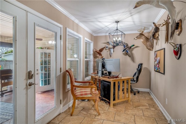 12280 Viewpoint Rd, Northport, AL 35475 - interior space with a chandelier, crown molding, and baseboards