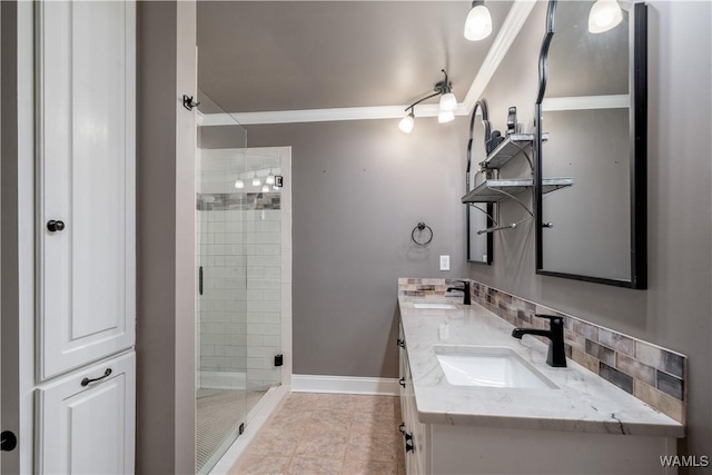 12280 Viewpoint Rd, Northport, AL 35475 - full bath featuring ornamental molding, tile patterned floors, a sink, and a shower stall