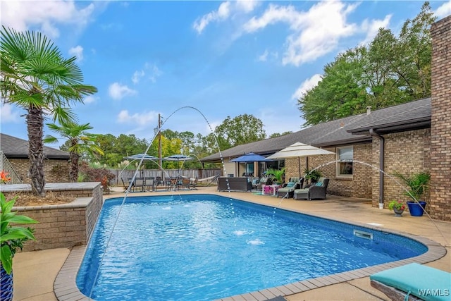 12280 Viewpoint Rd, Northport, AL 35475 - view of swimming pool featuring a fenced in pool, a patio, fence, outdoor dining area, and outdoor lounge area