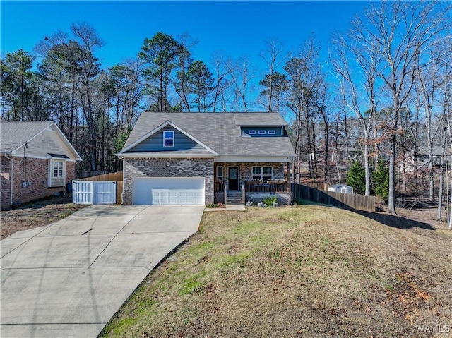 ranch-style home with a front yard and a porch