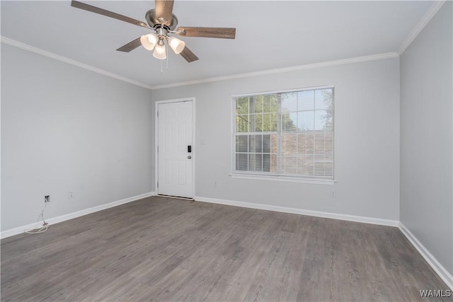 1721 Hackberry Ln Unit 6, Tuscaloosa, AL 35401 - spare room featuring wood finished floors, ornamental molding, baseboards, and ceiling fan