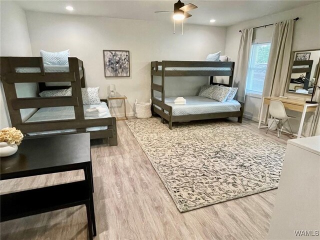 3216 34th Ave, Northport, AL 35476 - bedroom featuring wood finished floors, baseboards, recessed lighting, and a ceiling fan