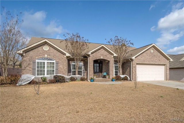 single story home featuring a garage and a front yard