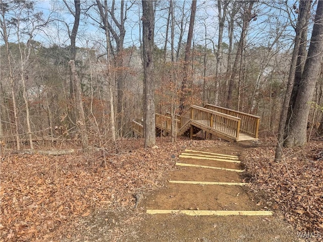 view of yard with a wooded view