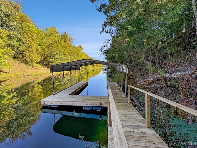 view of dock with a water view