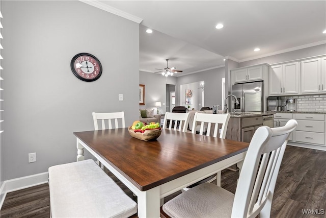 10488 Nicole St, Vance, AL 35490 - dining room with ornamental molding, ceiling fan, dark wood-type flooring, and recessed lighting