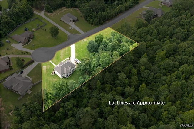 10488 Nicole St, Vance, AL 35490 - aerial overview of property's location with property parcel outlined and a heavily wooded area