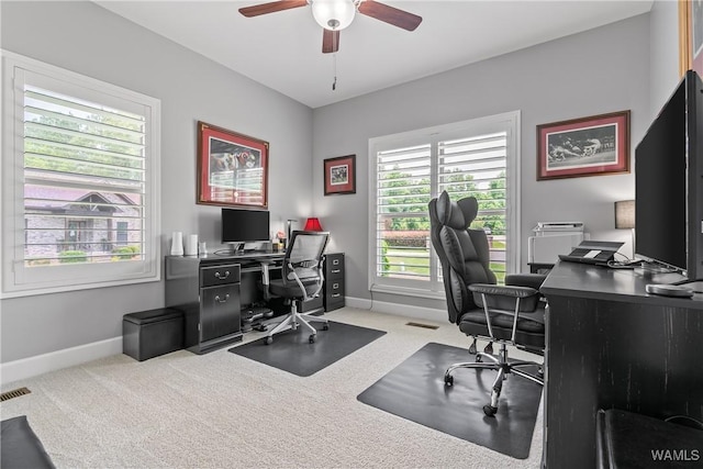 10488 Nicole St, Vance, AL 35490 - carpeted home office featuring baseboards and ceiling fan