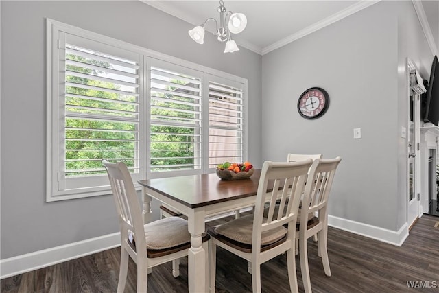 10488 Nicole St, Vance, AL 35490 - dining space with dark wood finished floors, a chandelier, ornamental molding, and healthy amount of natural light