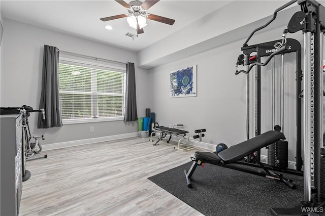 10488 Nicole St, Vance, AL 35490 - exercise area with a ceiling fan, wood finished floors, and recessed lighting