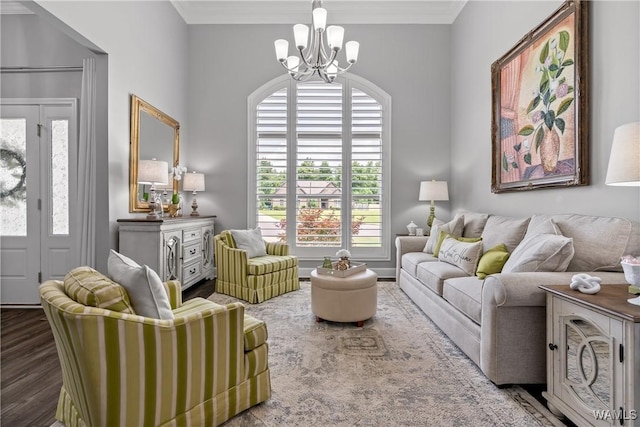 10488 Nicole St, Vance, AL 35490 - living area featuring a chandelier, wood finished floors, and crown molding