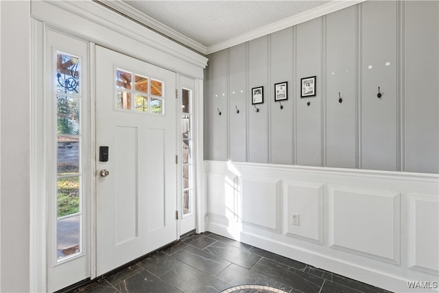 foyer with ornamental molding